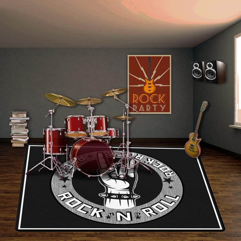 PRIHALF Drum Rug, Drum Set Carpet,Bedroom Living Room Decor,Soundproof Rug Pads Drum Accessories for Drum Set,Non-Slip Carpet,Great Gift for Drummers,100% Polyester(D,5.2 * 6.5(160 * 200cm) ft) - Image 2